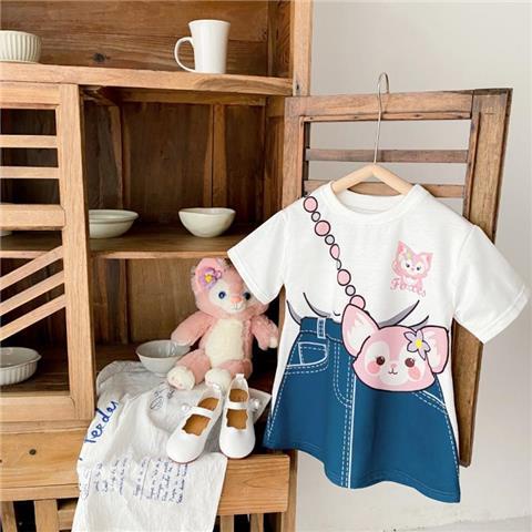 Đầm Tay Ngắn In Hoạt Hình Kiểu Hàn Quốc Thời Trang Mùa Hè Cho Bé Gái