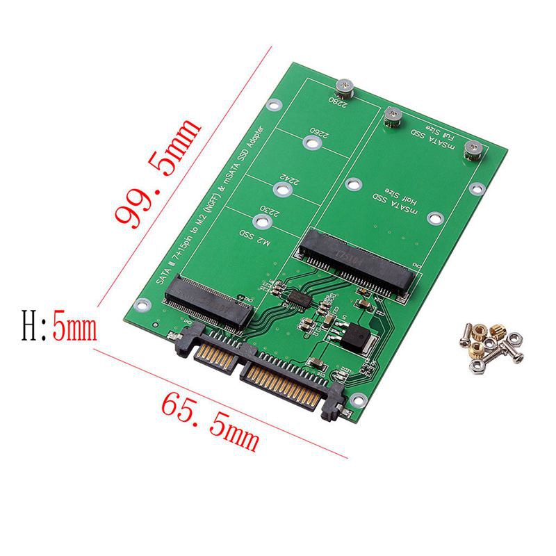 2.5 inch M.2 NGFF MSATA 2-in-1 Multiple Sized SSD to SATA III Converter Card