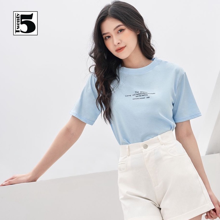 Áo thun phông nữ in chữ fom vừa tay ngắn năng động cotton mịn Twentyfive 4008