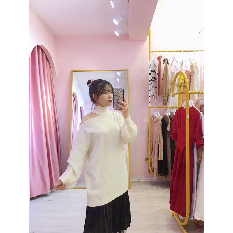Áo len lệch vai
