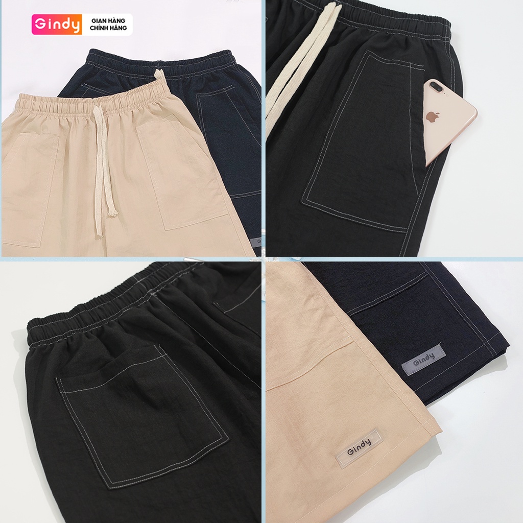 Quần short đùi đũi nam nữ mát nhẹ 2 màu đen, be mặc đi chơi, ở nhà local brand GINDY thời trang unisex thu đông Q023