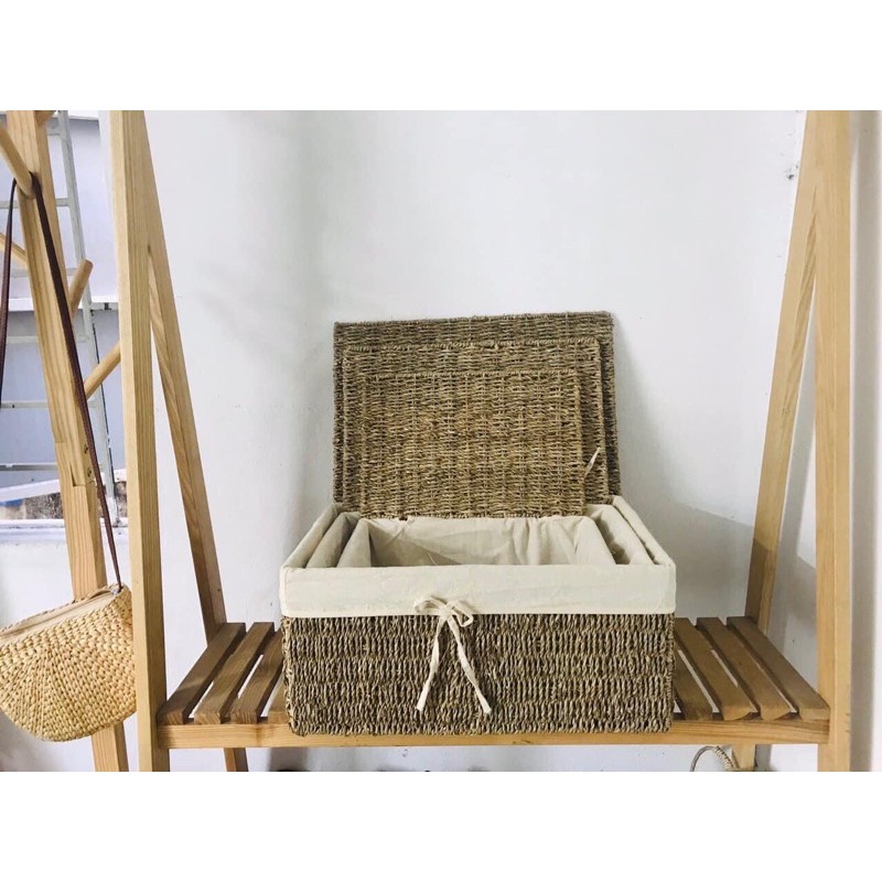 Giỏ cói chữ nhật vintage hộp cói se chữ nhật đa năng