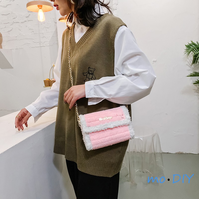 Túi Handmade Tự đan đầy đủ phụ kiện đan len gồm len mịn cancas cắt sẵn