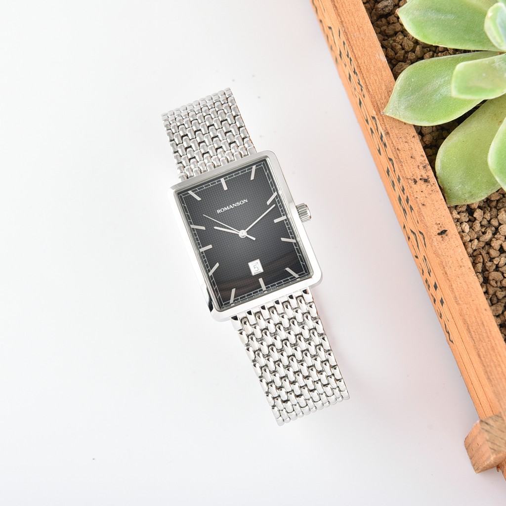 Đồng hồ Romanson Classic Men Watch DM5163NMWBK nam mặt mỏng kính chống xước máy Thụy Sĩ dây thép cao cấp chính hãng