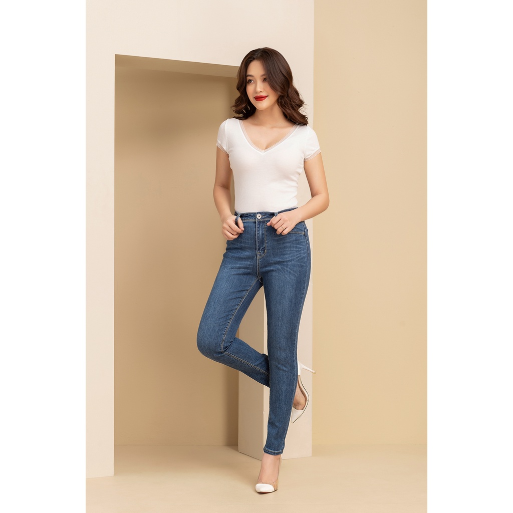 Quần jeans nữ ôm lưng cao ống bó Luperi dáng skinny cạp vừa trẻ trung from tôn dáng chất jean thun co giãn tốt LFQJ169