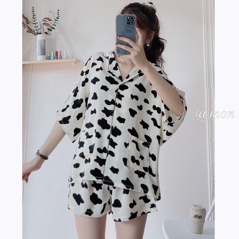 Đồ bộ pijama đùi kate 2 túi áo freesize&lt;60kg