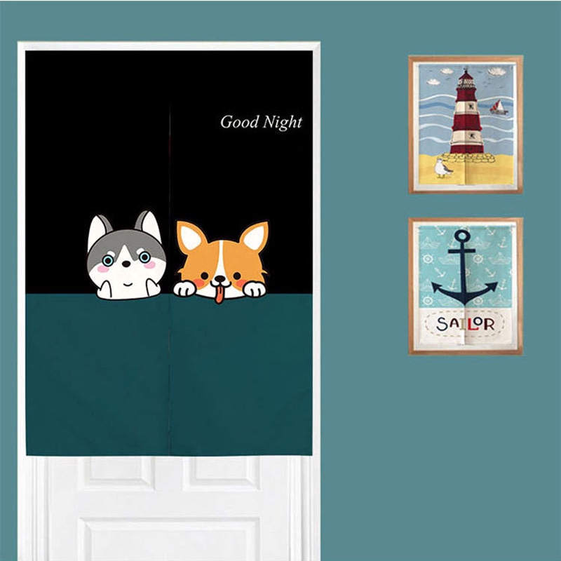 Cute Dog Printed Door Curtain Kitchen Half Curtain Bedroom Decoration