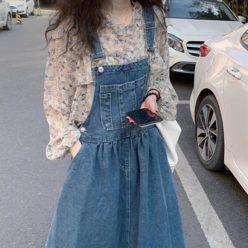 Set áo voan + váy yếm jeans bigsize order