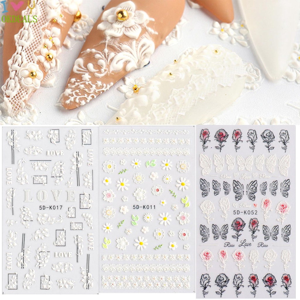 [Hàng mới về] Hình dán móng dập nổi 5D chuyển nước dạng trượt trang trí nghệ thuật tự làm thời trang cho nữ