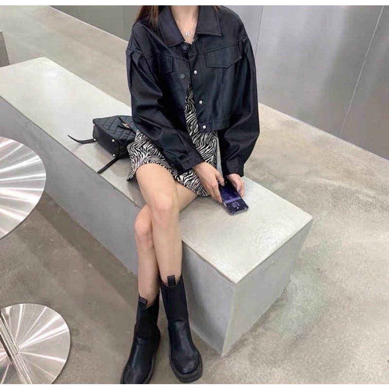 Áo khoác da croptop cá tính sang chảnh dành cho nữ style Ulzzang PHULA