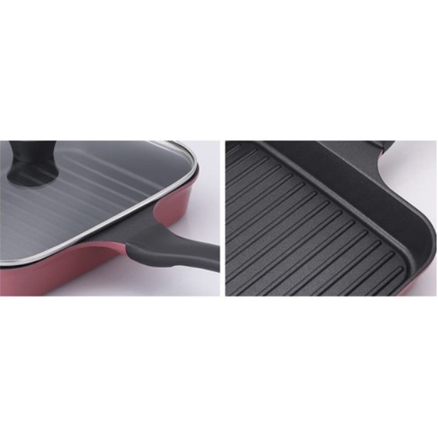 [Hàng chính hãng] Chảo Nướng Bếp Từ Đa Năng Kitchen Flower Hàn Quốc 26cm Tráng Gốm Có Cán Cầm Làm Bít Tết, Bánh Mì Chảo, Thịt Nướng BBQ [Nội Địa Hàn]
