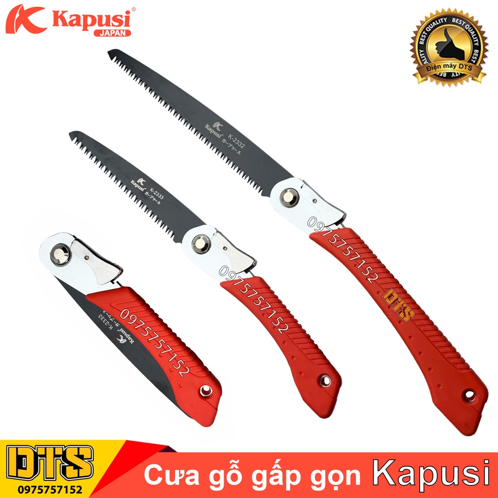 Cưa gỗ cầm tay đa năng gấp gọn Nhật Kapusi, thép SK5 siêu sắc, cưa cành cán xếp, gấp gọn an toàn lưỡi cưa 3D sắc bén