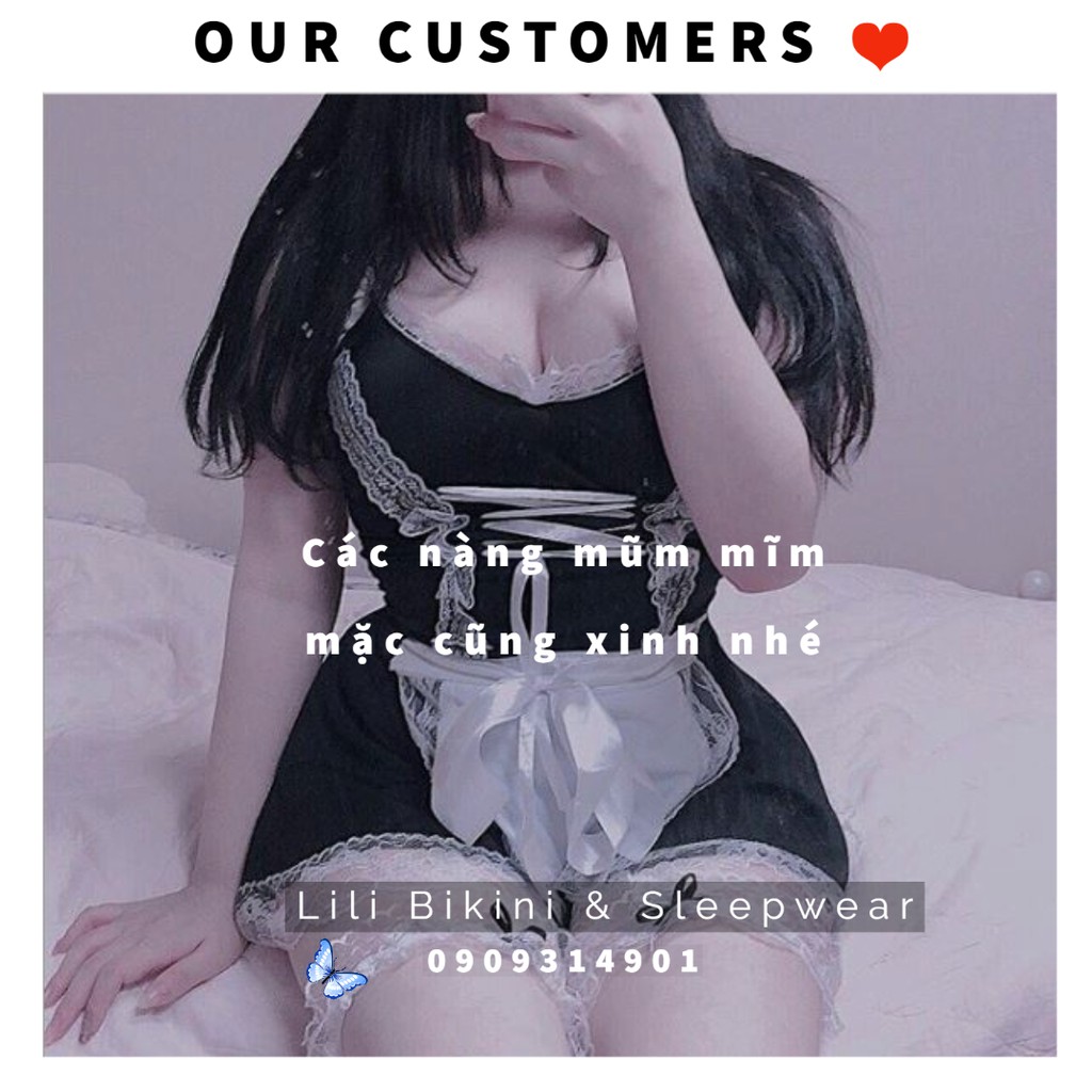 (Có sẵn, hình thật) Set Cosplay nàng hầu gái, người giúp việc dễ thương FreeSize dưới 60kg, Halloween, Noel, studio
