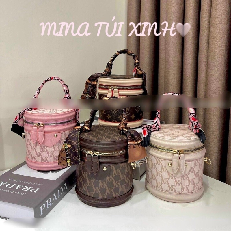 Túi hộp mk quảng châu cao cấp  .  Túi quai xách đi tiệc đi chơi quai da kem khăn lụa