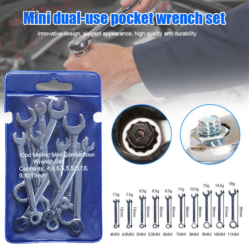 Set 10 Cờ Lê Mini 4-11mm 4-11mm Bằng Thép Chuyên Nghiệp