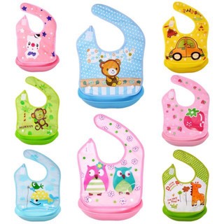 Yếm ăn dặm silicon chống thấm kèm máng cho bé (giao mẫu ngẫu nhiên)