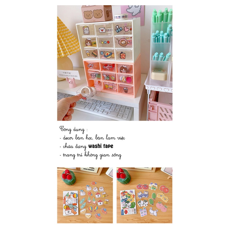 Hộp nhựa đa năng 9 ngăn đựng đồ siêu xinh,tủ đựng đồ mini để bàn văn phòng phẩm trang sức/vòng tay/mỹ phẩm K69