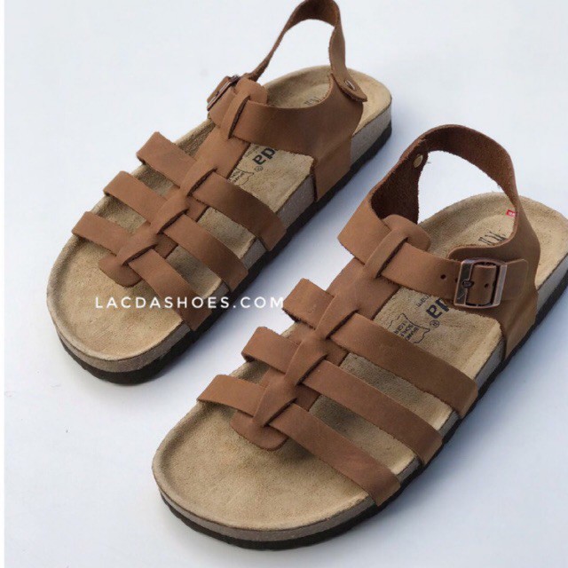  Sandal nam nữ unisex - giày chiến binh đế trấu da thật LSB05 Choco