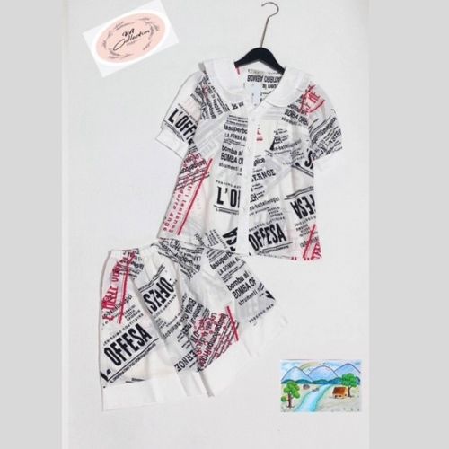 Đồ bộ pijama Lokishop tay ngắn quần ngắn in họa tiết CHỮ, chất vải bận thoải mái mát mẻ từ lụa Mango cao cấp | BigBuy360 - bigbuy360.vn