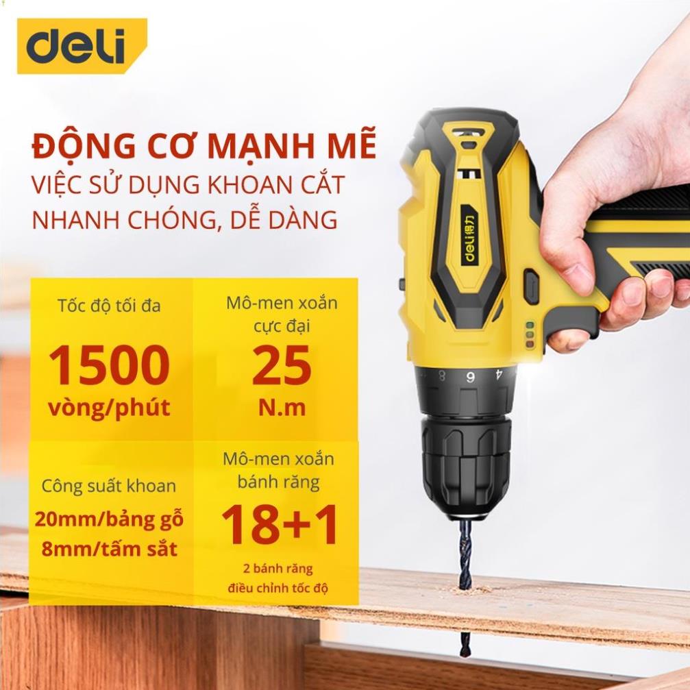 Máy Khoan Bắt Vít Không Dây Deli Chính Hãng Chạy Pin - Nhỏ Gọn, Tiện Dụng - Dùng Cho Sửa Chữa Vật Dụng - DL6261 .