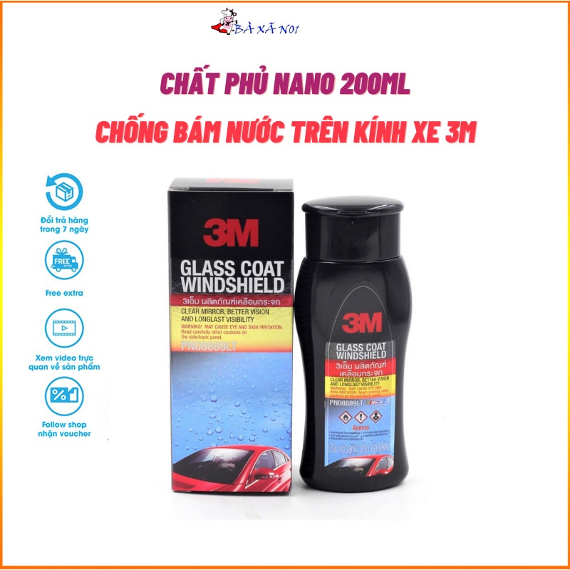 Phủ nano chống bám nước trên kính xe 3M Glass Coat Windshield 08889 thể tích bình 200ml