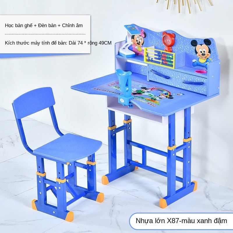 Bộ combo bàn học trẻ em, bàn viết, bàn học sinh, bàn ghế, tủ sách liền giá sách có thể nâng hạ bàn học phiên bản Hàn Quố