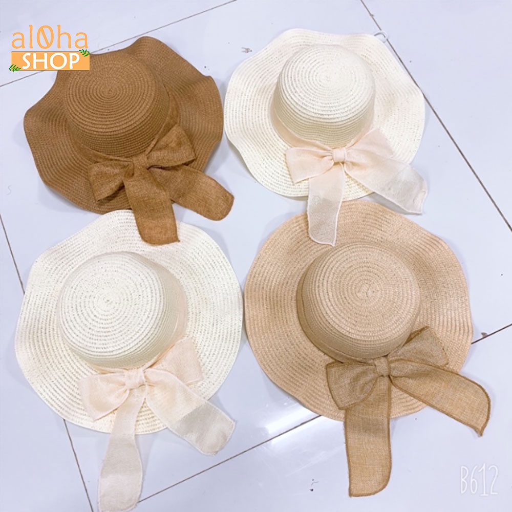 Mũ cói mềm thắt nơ - nón cói vành sóng trơn chống nắng, đi biển phong cách