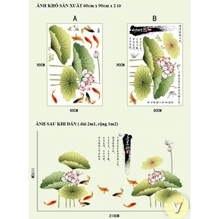 Decal dán tường Hoa sen thủy mặc
