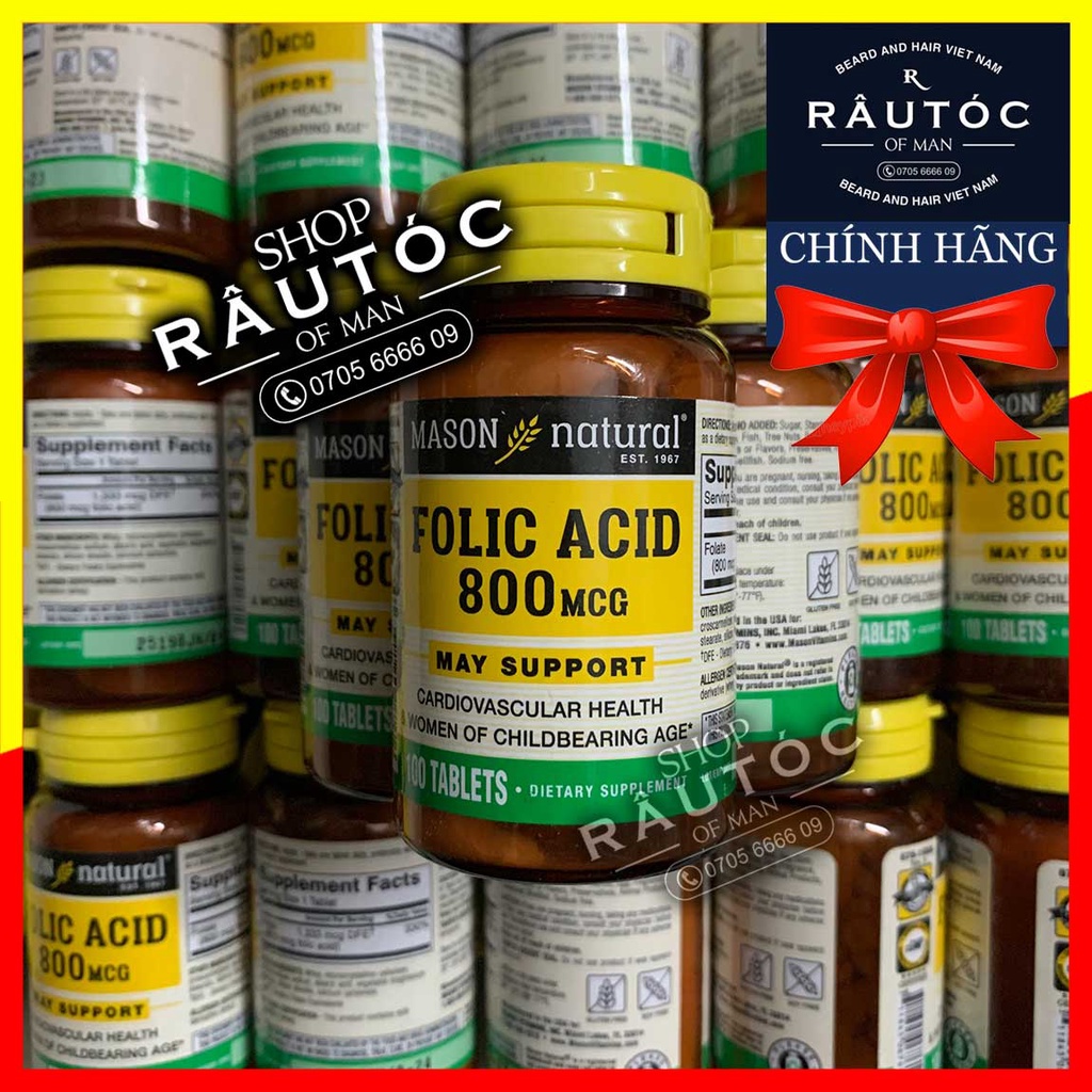 Folic acid 800mcg mason natural hỗ trợ mọc tóc