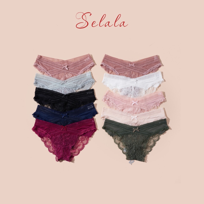 Quần Lót Ren Selala Cạp Chéo Phối Nơ Siêu Sexy Quyến Rũ QR16
