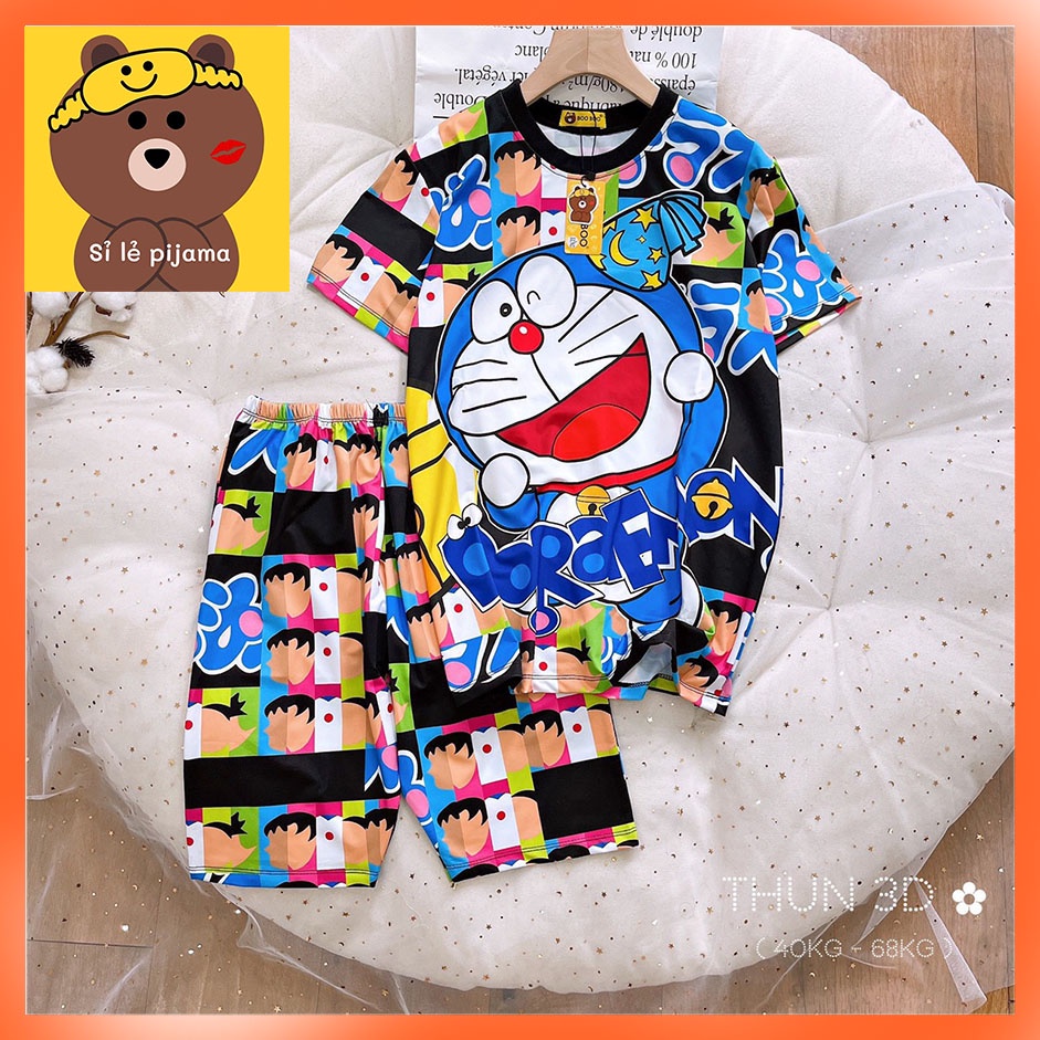 Đồ Bộ Pijama Thun Lạnh 3D Cao Cấp Tay Ngắn Quần Lửng Họa Tiết Hoạt Hình Dễ Thương