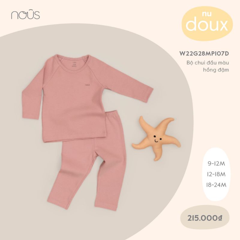 Bộ quần áo dài tay bé gái, bé trai chui đầu Nous, chất liệu Nu Air (size từ 9-12 tháng đến 2-3 tuổi)