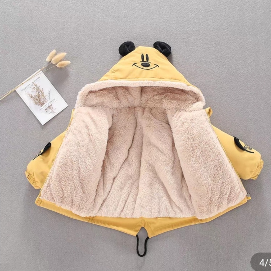 Áo Khoác Lót Lông In Hình Con Gấu Cho Bé Trai Bé Gái Áo Khoác Nỉ Cực Ấm Cho Bé Từ 10-25Kg