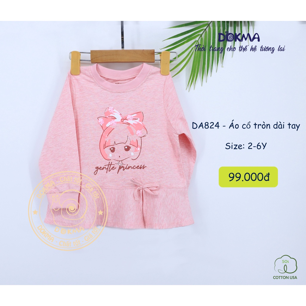 DA824 Áo dài tay cổ tròn Dokma vải cotton mỏng cho bé (2-6T)