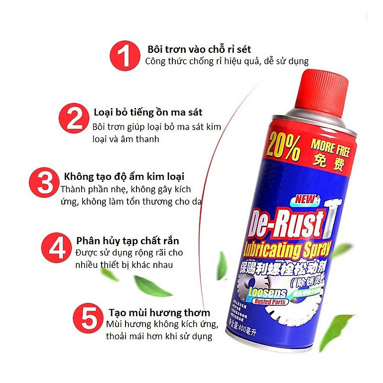 Bình Xịt Tẩy Rỉ Sét Bôi Trơn Chống Ăn Mòn Nian Run 550ml Tặng Kèm 02 MócTreo Dán Tường