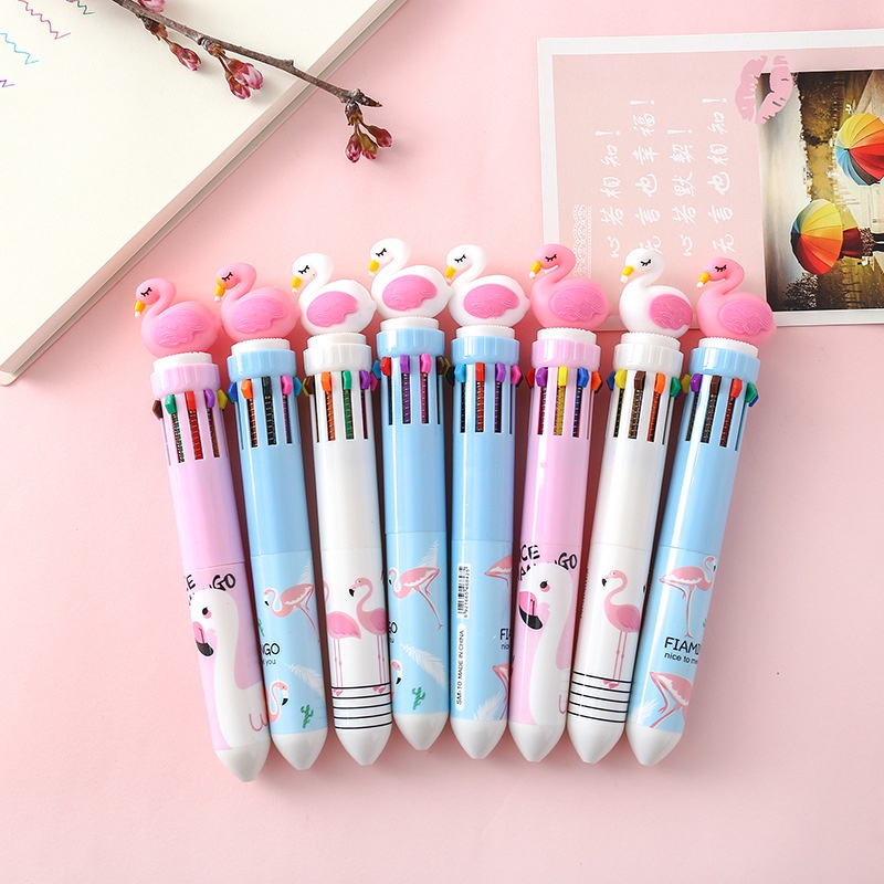 Bút Bi 10 Màu Họa Tiết Hoạt Hình Dễ Thương Có Thể Thu Gọn Tiện Dụng Cho Trường Học