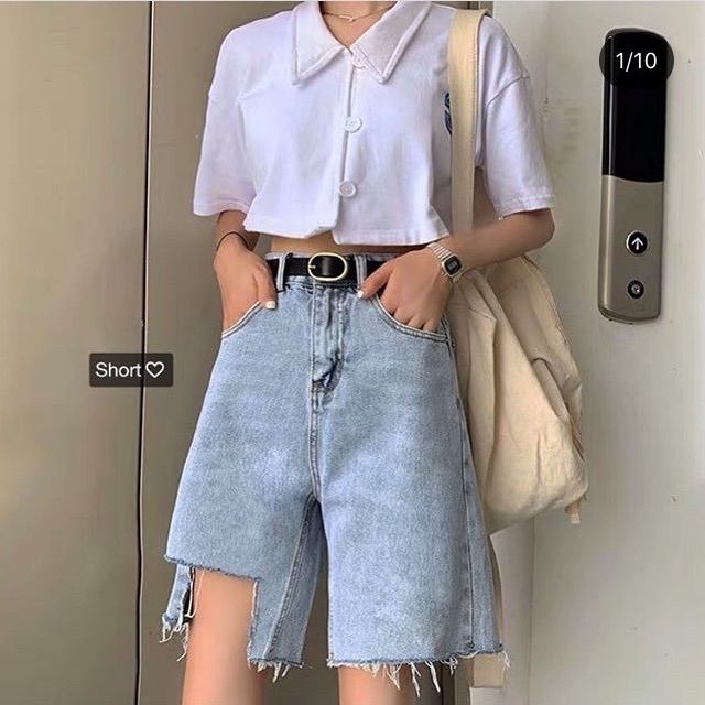 Bigsize 30-35 Quần ngố lưng cao trơn/rách hottrend 2023