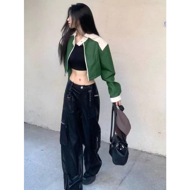 Áo Khoác Da Dáng Ngắn Phong Cách Harajuku Thời Trang Mùa Thu 2022 Cho Nữ