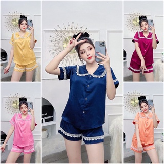 Đồ bộ pijama ngắn vải lụa satin xịn mịn có túi quần, may đẹp fom chuẩn dưới 60kg