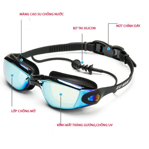 Kính Bơi Tráng Gương Chống Mờ,Chống UV,Chống Nước Tích Hợp Bịt Tai Silicon H7000DR Đại Nam Sport