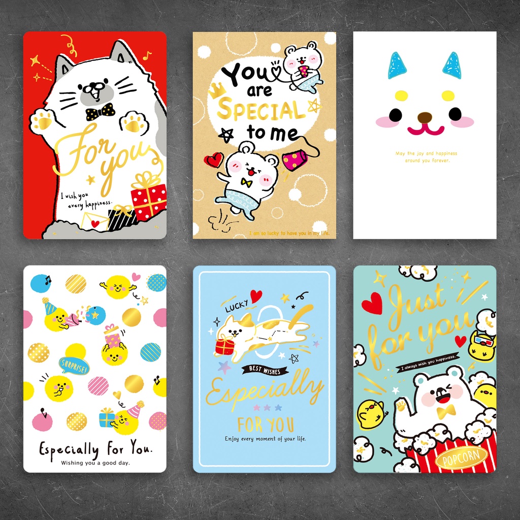 Thiệp giấy For You Greeting Card Cao Cấp Nhập Từ Đài Loan FK2527 với Chữ Nhũ Vàng và Họa tiết Cute 10.4x15cm