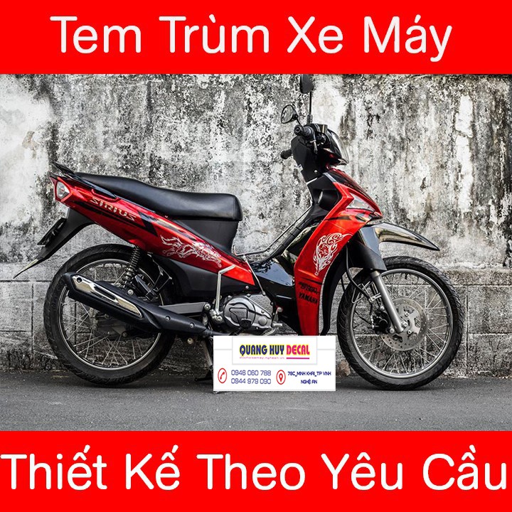 Tem trùm Sirius đỏ đen hoa văn Fi, độ team decal xe máy si spark rẻ đẹp