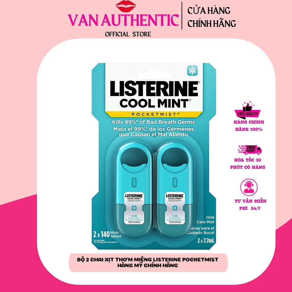 Xịt thơm miệng Listerine Pocketmist vỉ 2 chai x 7,7ml