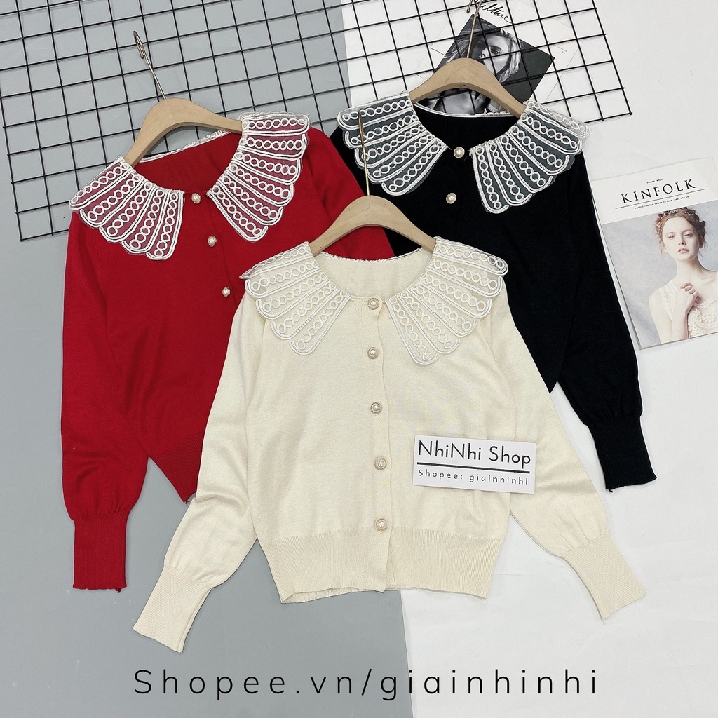 Áo len cổ sen ren dài tay bo chun siêu đẹp AL2014 - NhiNhi Shop