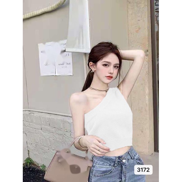 Áo Dệt Kim Trễ Vai Dáng Ngắn Thiết Kế Lệch Vai Sành Điệu Cho Nữ