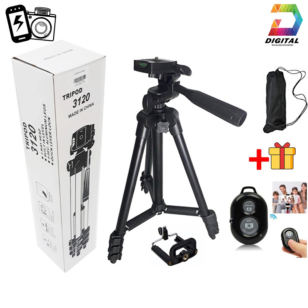 Combo Gậy Chụp Hình Tripod 3 Chân Thân Nhôm TF 3120 Cho Điện Thoại, Máy Ảnh Tặng Kèm Remote