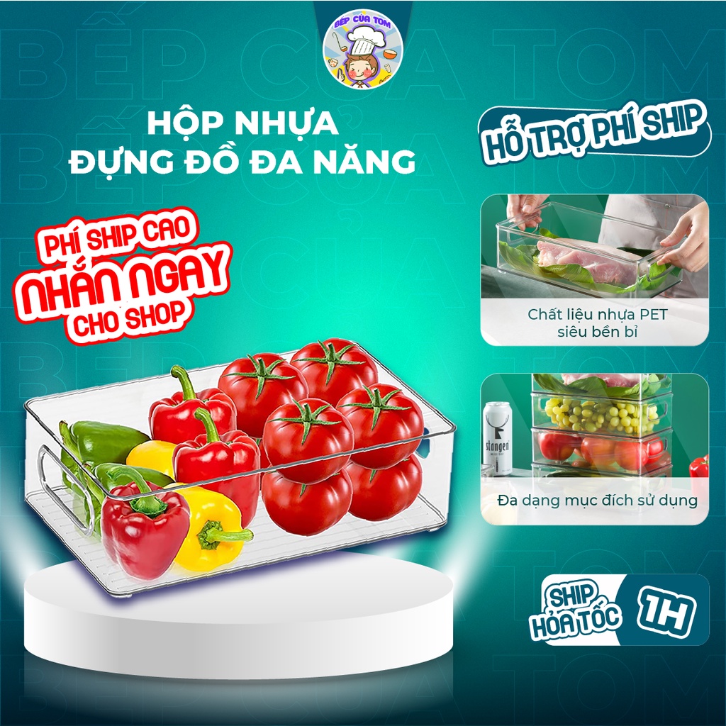 Hộp Nhựa Trong Suốt Có Tay Cầm 2 Bên Để Thực Phẩm Tủ Lạnh, Đựng Đồ Nhà Bếp Tiện Lợi
