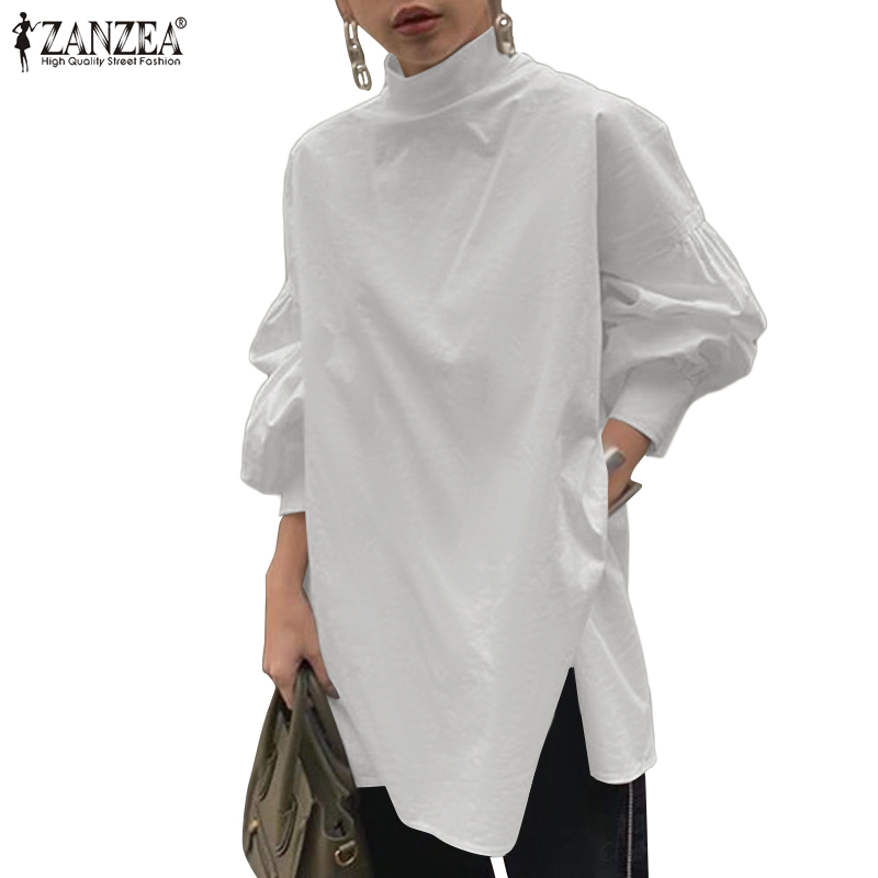 Áo Thun ZANZEA Cổ Lọ Dài Tay Xẻ Tà Thời Trang Dành Cho Nữ