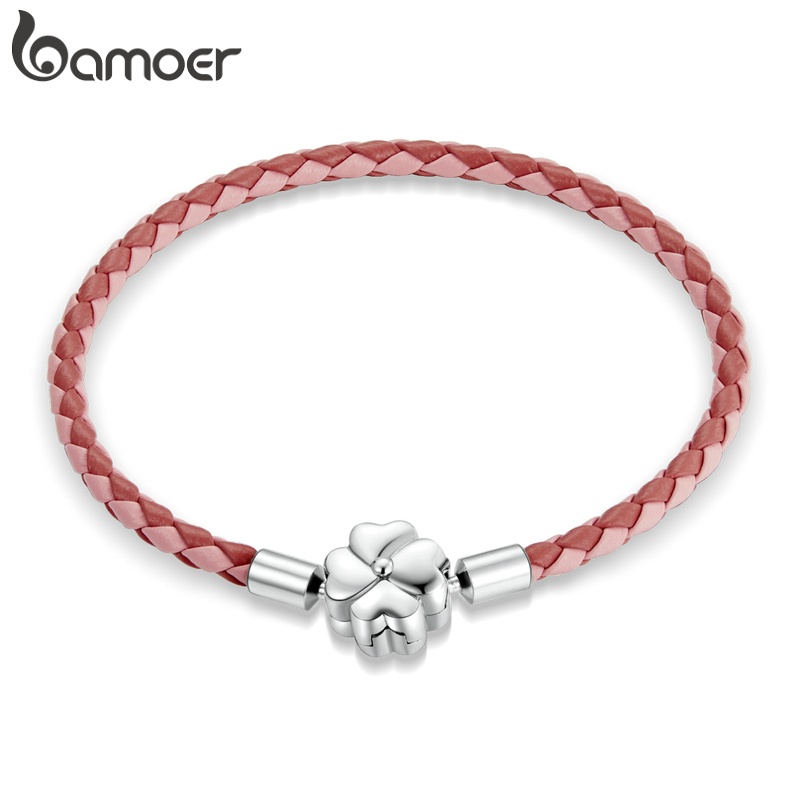 Vòng tay BAMOER SCB220 da thật mặt cỏ ba lá bạc 925 có 2 phong cách