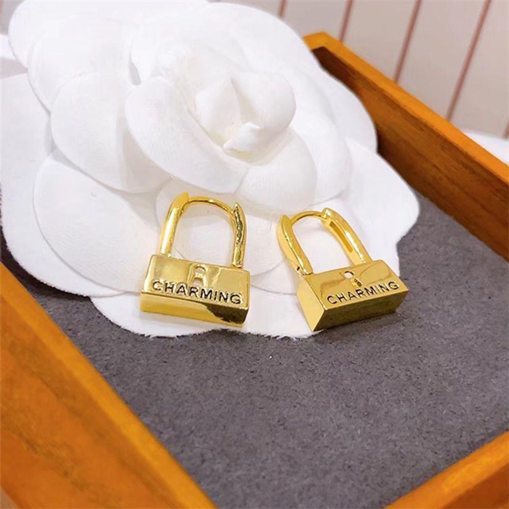 Bông Tai Hình Ổ Khóa Bằng Đồng Độc Đáo Phong Cách Hàn Quốc Thời Trang Cho Nữ